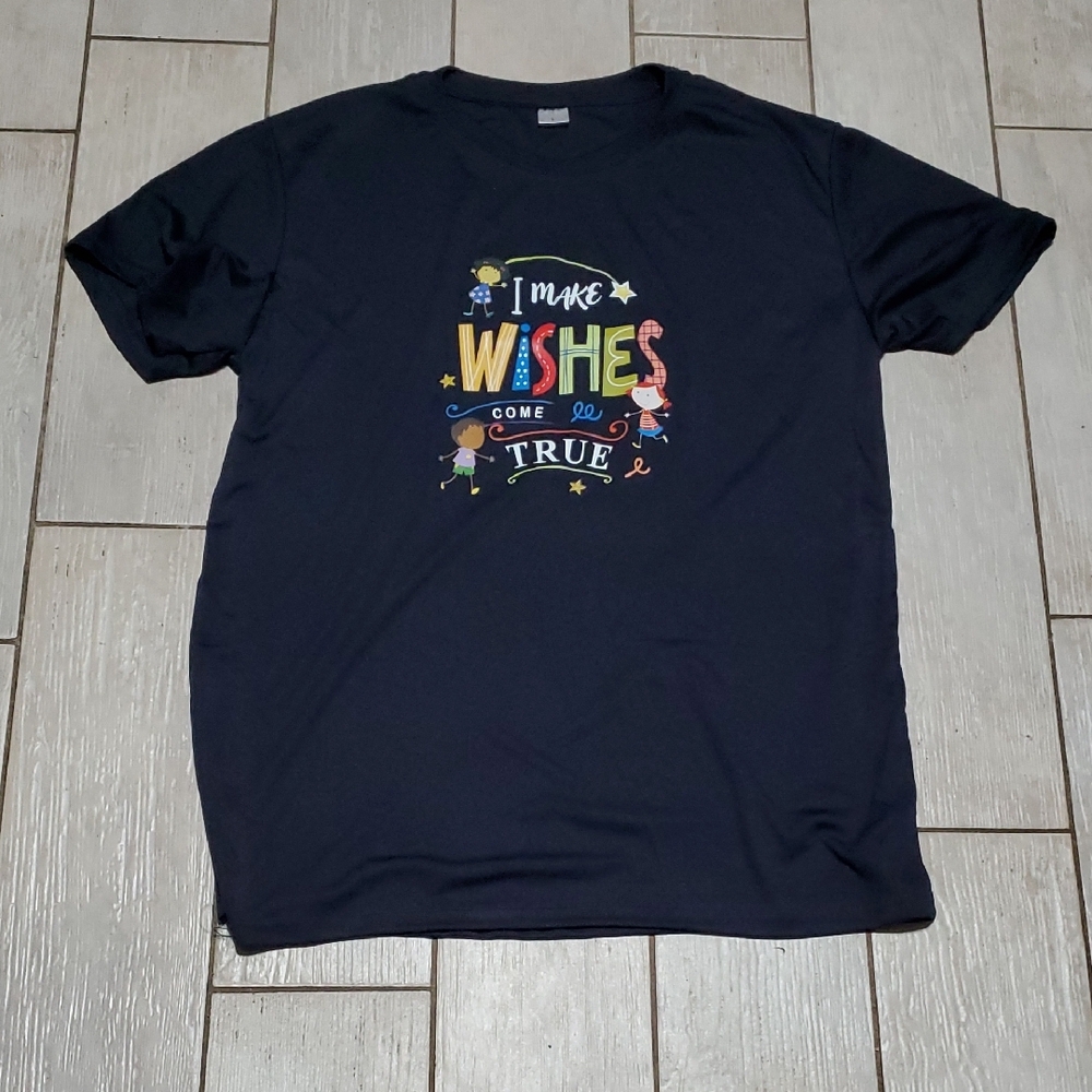 Women's L Black T-Shirt with I Make Wishes Come True Logo
